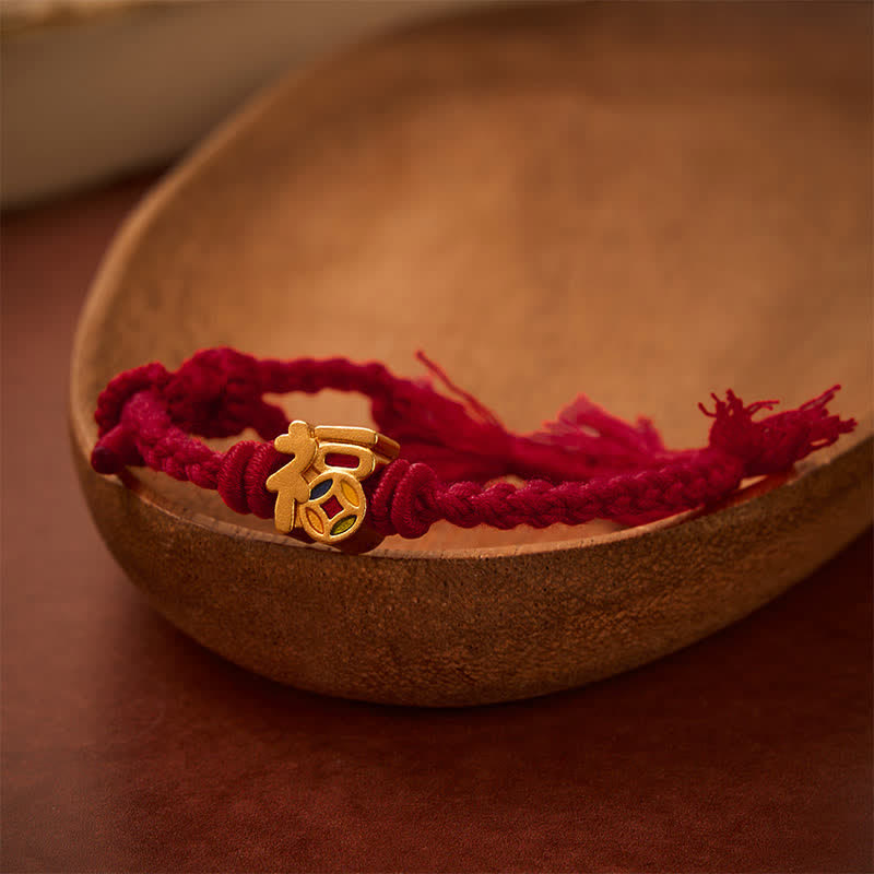 Buddha Stones Pulsera ajustable de equilibrio de cuerda roja con personaje Fu, Tíbet - Rojo oscuro (circunferencia de la muñeca: 14-17 cm) - image 9