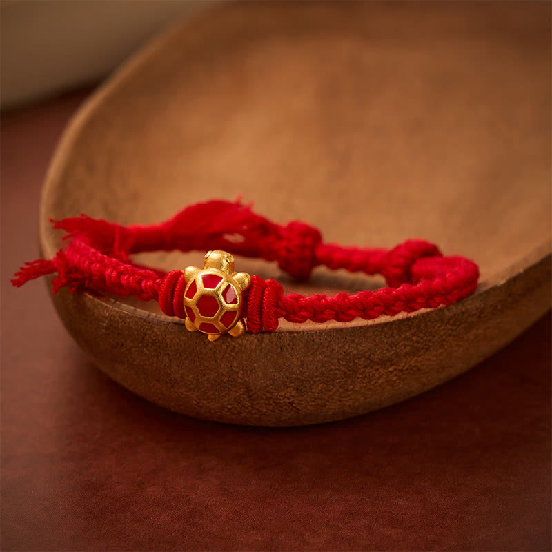Buddha Stones Pulsera ajustable Longevity Turtle Red String Balance Tibet - image 2