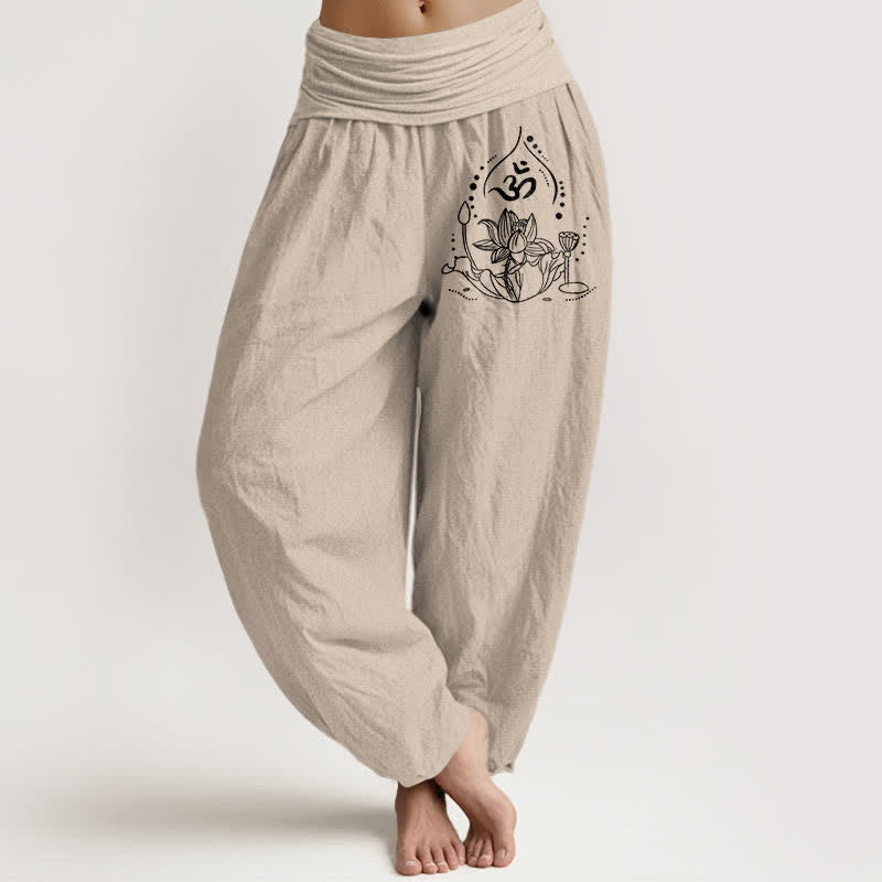Buddha Stones Pantalones harem de algodón puro con estampado de mandala zen para mujer con cintura elástica. - Broncearse - US16，UK/AU20，EU48 (3XL) - image 14