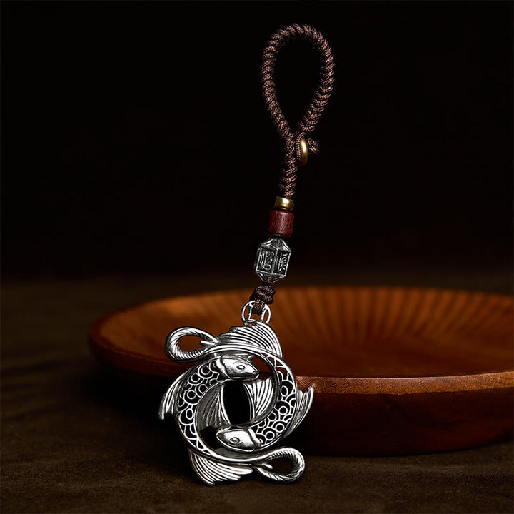 Buddha Stones Llaveros con dije de determinación de doble pez koi vintage de cobre - Peces koi dobles - image 0