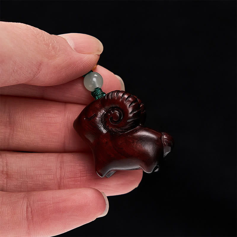 Buddha Stones Llaveros con forma de cabra tallados a mano en madera de sándalo - image 19