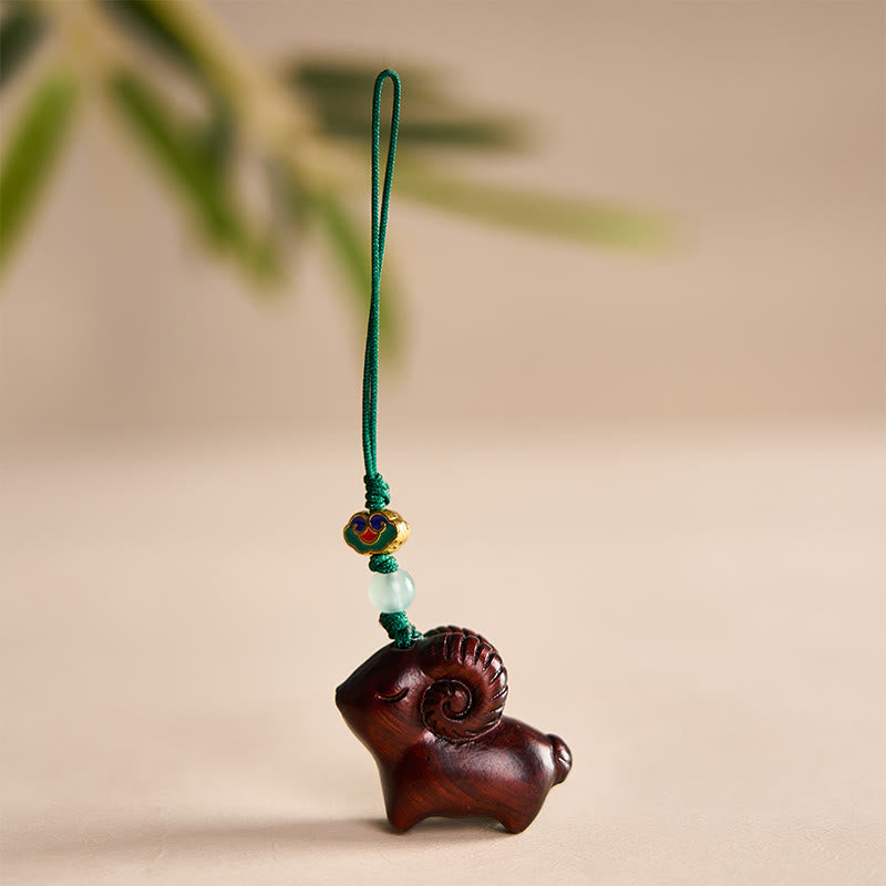 Buddha Stones Llaveros con forma de cabra tallados a mano en madera de sándalo - Rojo oscuro - image 14