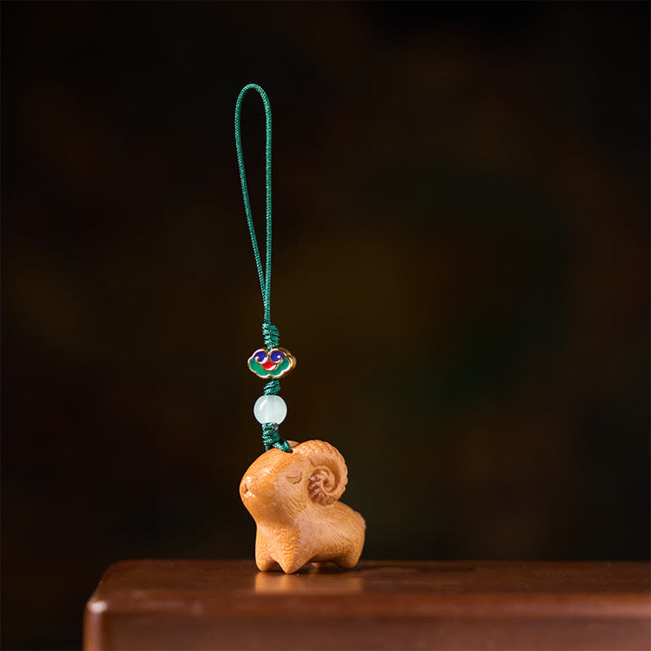 Buddha Stones Llaveros con forma de cabra tallados a mano en madera de sándalo - image 8