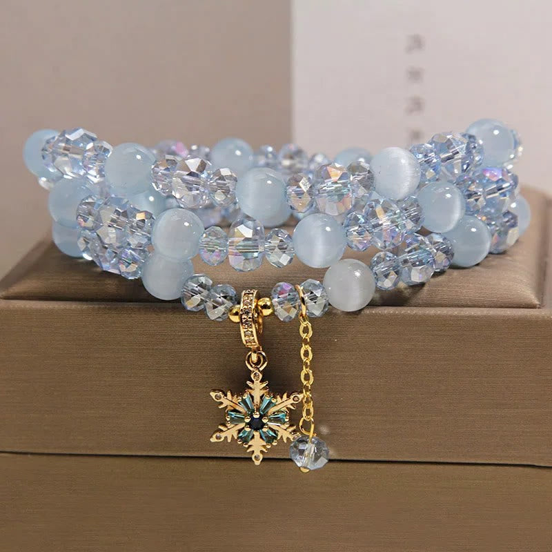 Buddha Stones Pulsera con dije de bendición de copo de nieve azul ojo de gato de triple vuelta - image 2