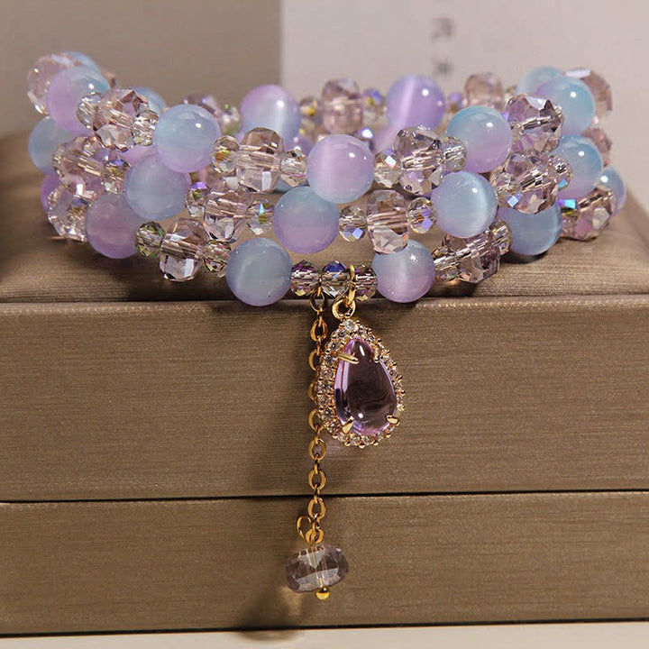 Buddha Stones Pulsera de soporte en capas con cristal ojo de gato degradado azul - image 2