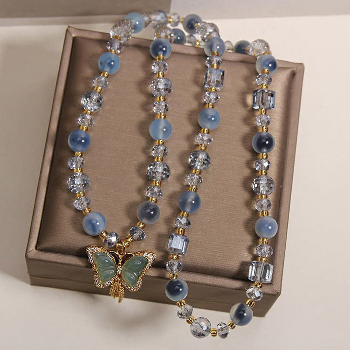 Buddha Stones Pulsera de capas de ágata azul caramelo con mariposa y confianza - image 3