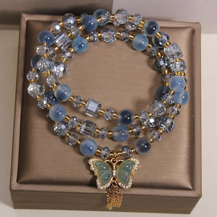 Buddha Stones Pulsera de capas de ágata azul caramelo con mariposa y confianza - image 4