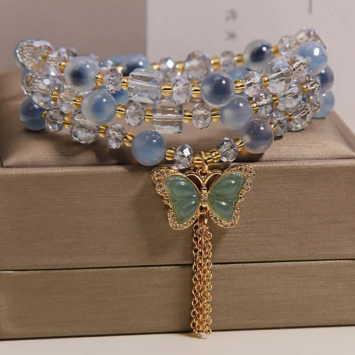 Buddha Stones Pulsera de capas de ágata azul caramelo con mariposa y confianza - image 1