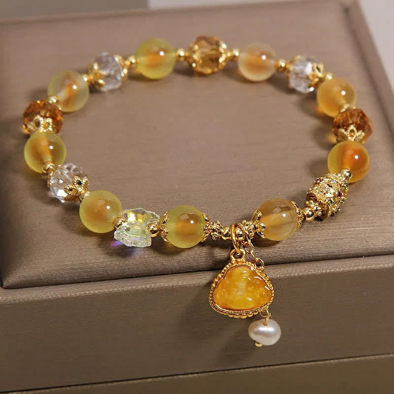 Buddha Stones Pulsera de cuentas de ágata amarilla con diseño de Buda y la esperanza - image 2