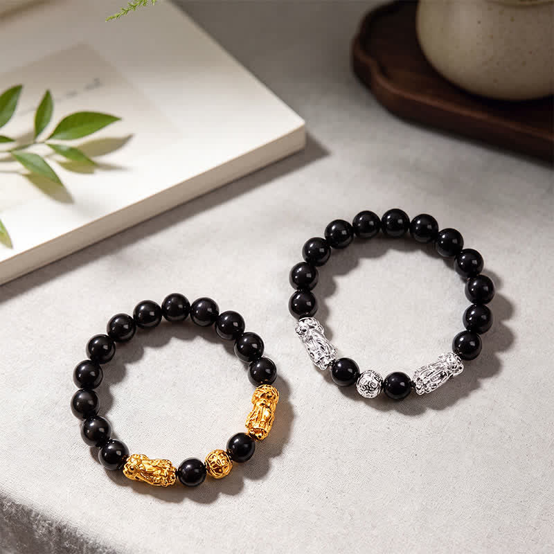 Buddha Stones Pulsera de sabiduría de cobre y obsidiana negra con doble Pi Xiu Om Mani Padme Hum - image 15