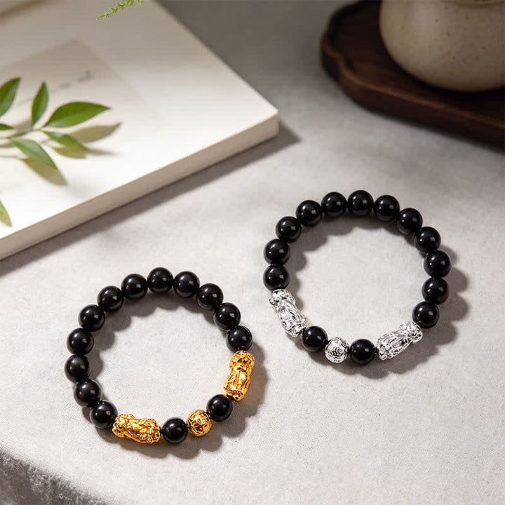 Buddha Stones Pulsera de sabiduría de cobre y obsidiana negra con doble Pi Xiu Om Mani Padme Hum - image 15