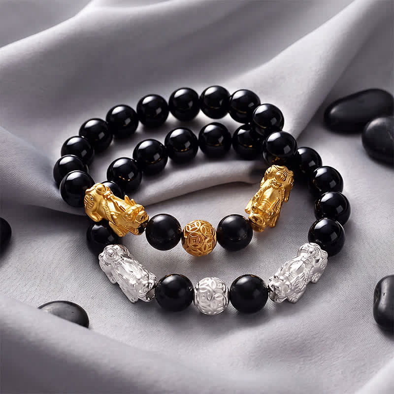 Buddha Stones Pulsera de sabiduría de cobre y obsidiana negra con doble Pi Xiu Om Mani Padme Hum - image 16