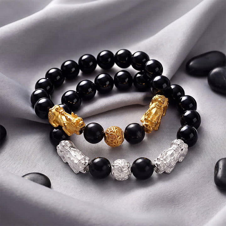 Buddha Stones Pulsera de sabiduría de cobre y obsidiana negra con doble Pi Xiu Om Mani Padme Hum - image 16