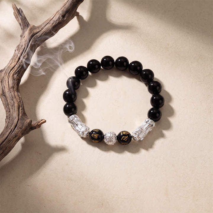 Buddha Stones Pulsera de sabiduría de cobre y obsidiana negra con doble Pi Xiu Om Mani Padme Hum - image 10