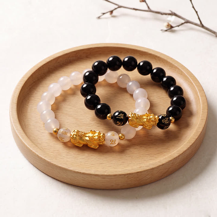 Buddha Stones Pulsera de sabiduría de cobre y obsidiana negra con doble Pi Xiu Om Mani Padme Hum - image 14
