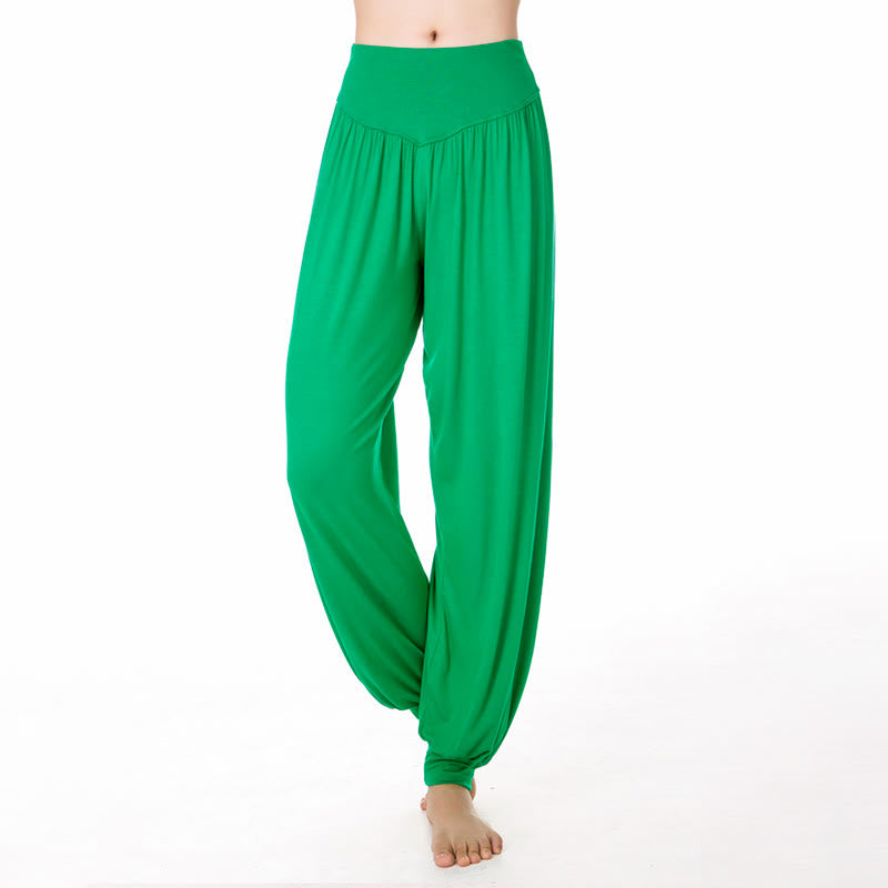 Pantalones harem holgados de modal con Buddha Stones y color liso para yoga y baile. - Verde primavera medio - US12, UK/AU16, EU44 (3XL) - image 24