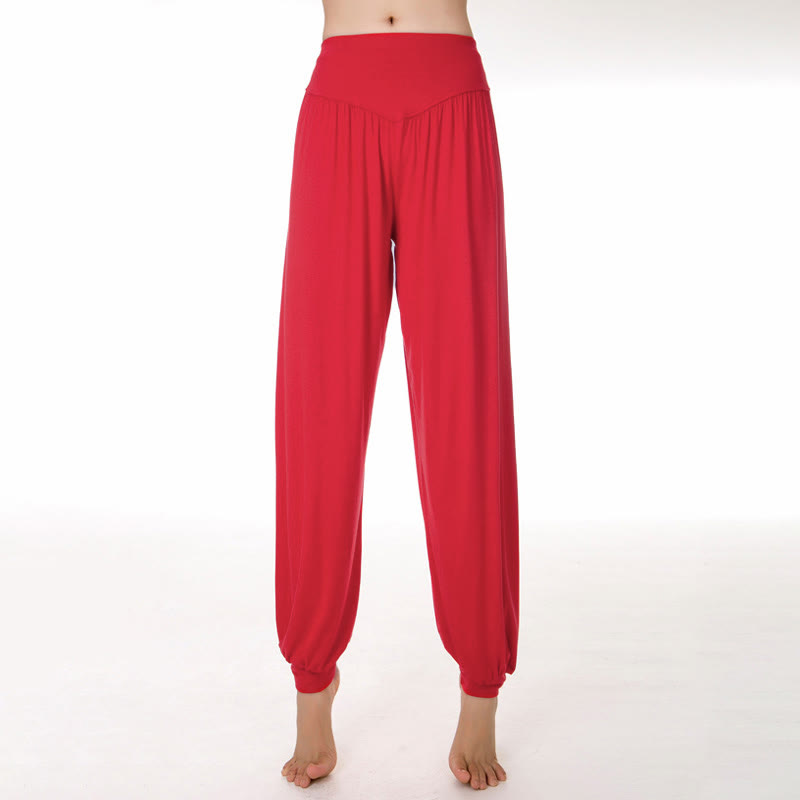 Pantalones harem holgados de modal con Buddha Stones y color liso para yoga y baile. - Rojo - US12, UK/AU16, EU44 (3XL) - image 25