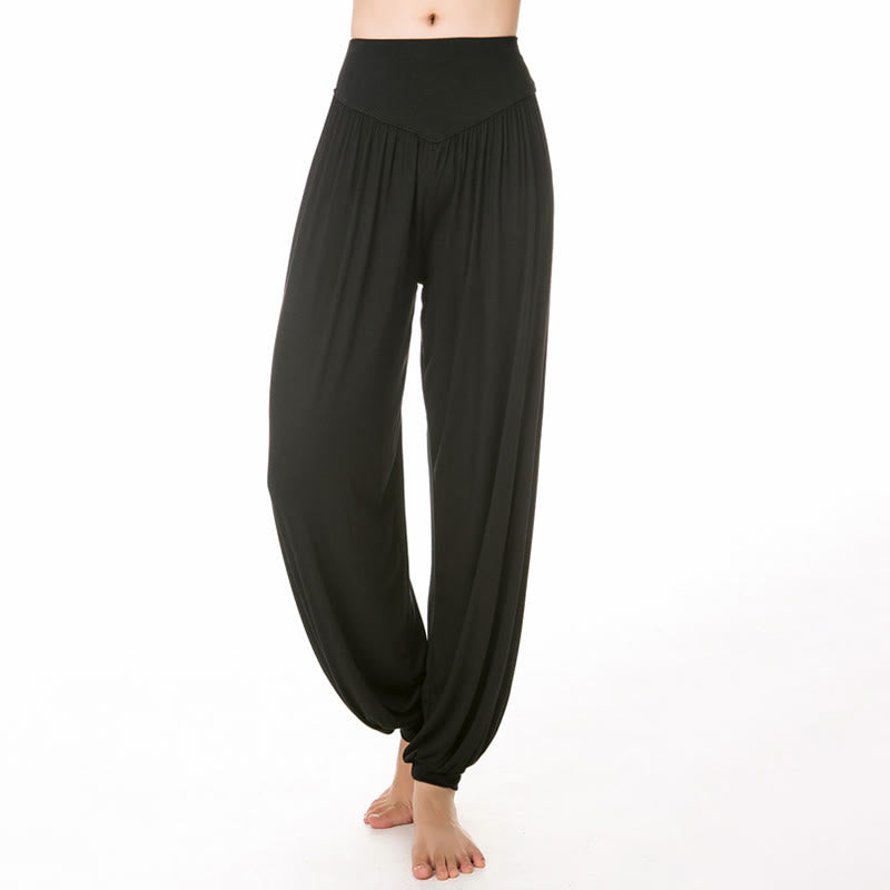 Pantalones harem holgados de modal con Buddha Stones y color liso para yoga y baile. - image 5