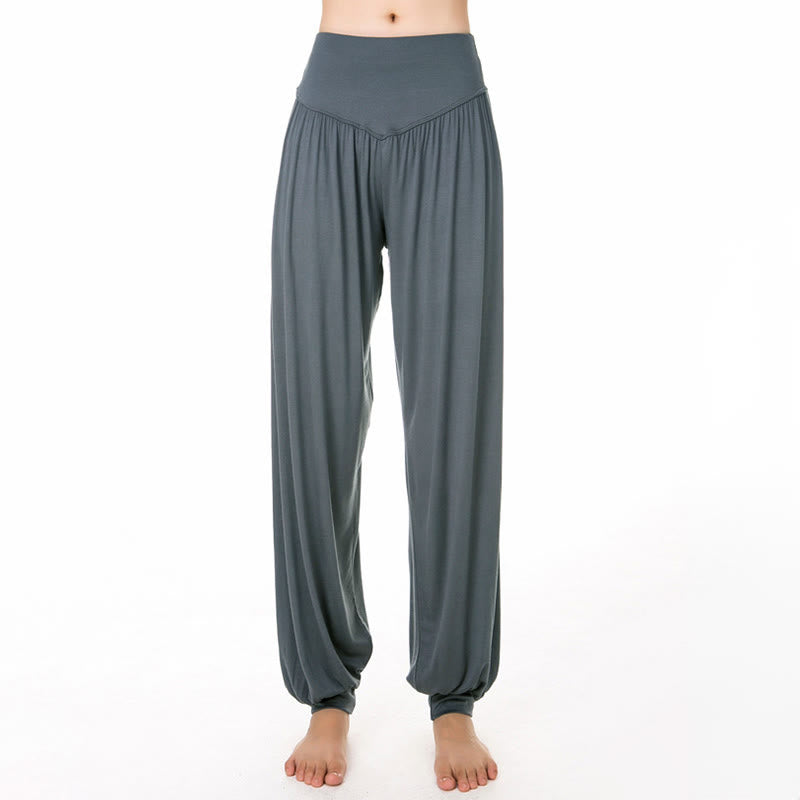 Pantalones harem holgados de modal con Buddha Stones y color liso para yoga y baile. - image 13