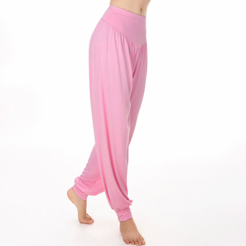 Pantalones harem holgados de modal con Buddha Stones y color liso para yoga y baile. - image 11