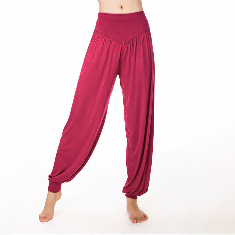 Pantalones harem holgados de modal con Buddha Stones y color liso para yoga y baile. - Tomate - US12, UK/AU16, EU44 (3XL) - image 21