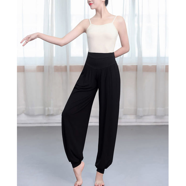 Pantalones harem holgados de modal con Buddha Stones y color liso para yoga y baile. - image 3