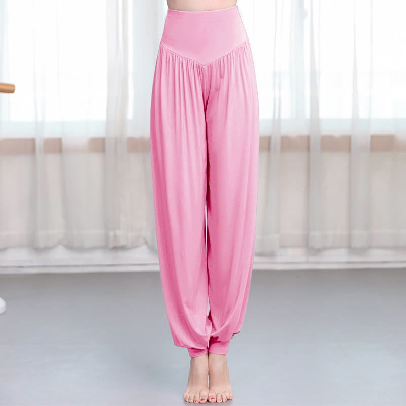 Pantalones harem holgados de modal con Buddha Stones y color liso para yoga y baile. - rosa claro - US12, UK/AU16, EU44 (3XL) - image 9