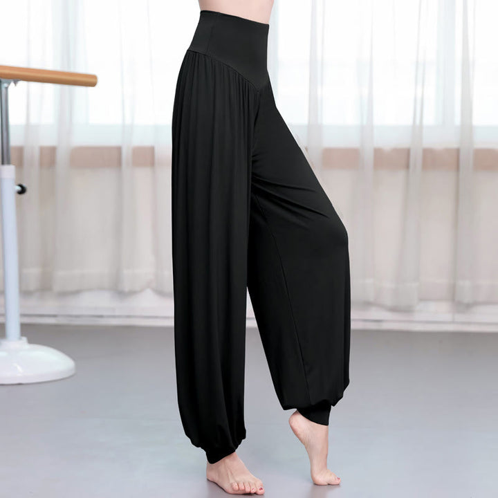 Pantalones harem holgados de modal con Buddha Stones y color liso para yoga y baile. - Negro - US12, UK/AU16, EU44 (3XL) - image 0