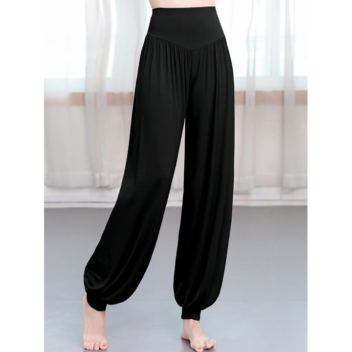 Pantalones harem holgados de modal con Buddha Stones y color liso para yoga y baile. - image 1