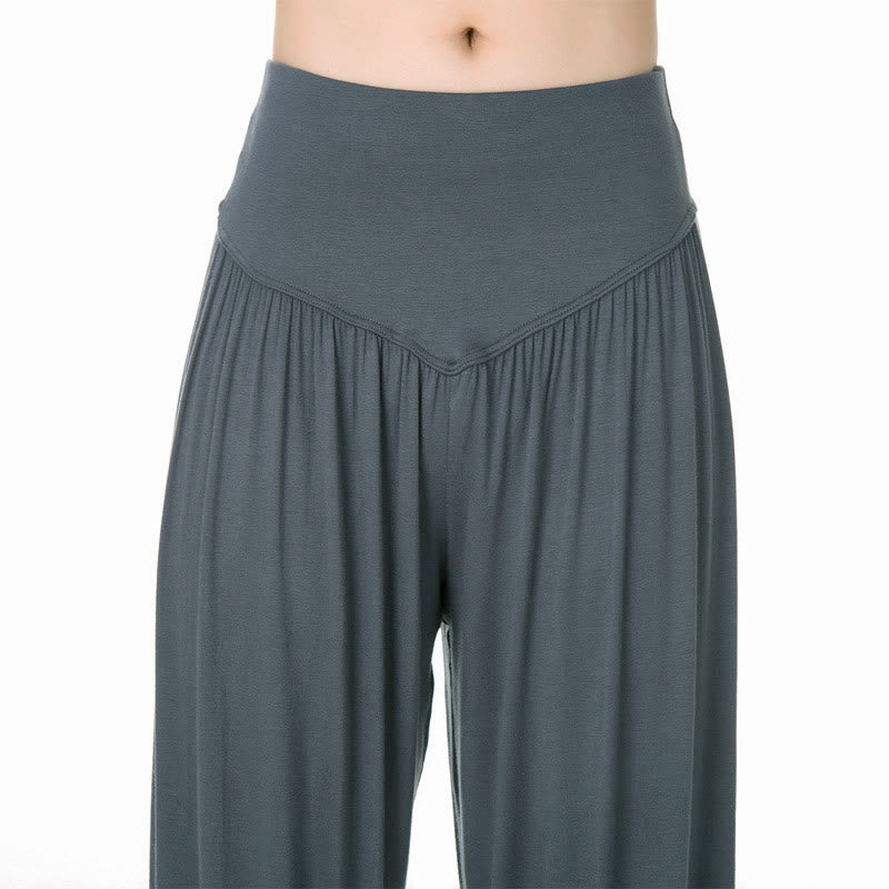 Pantalones harem holgados de modal con Buddha Stones y color liso para yoga y baile. - image 14
