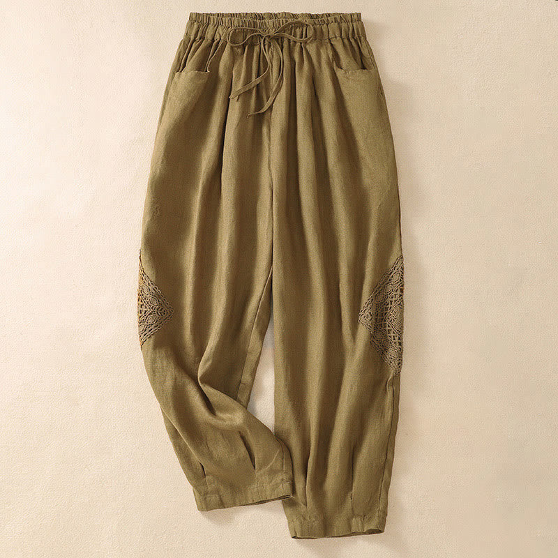 Pantalones harem de verano para mujer con cordón ajustable y bolsillos , de Buddha Stones. - vara de oro - US8-10，UK/AU12-14，EU40-42 (2XL) - image 15