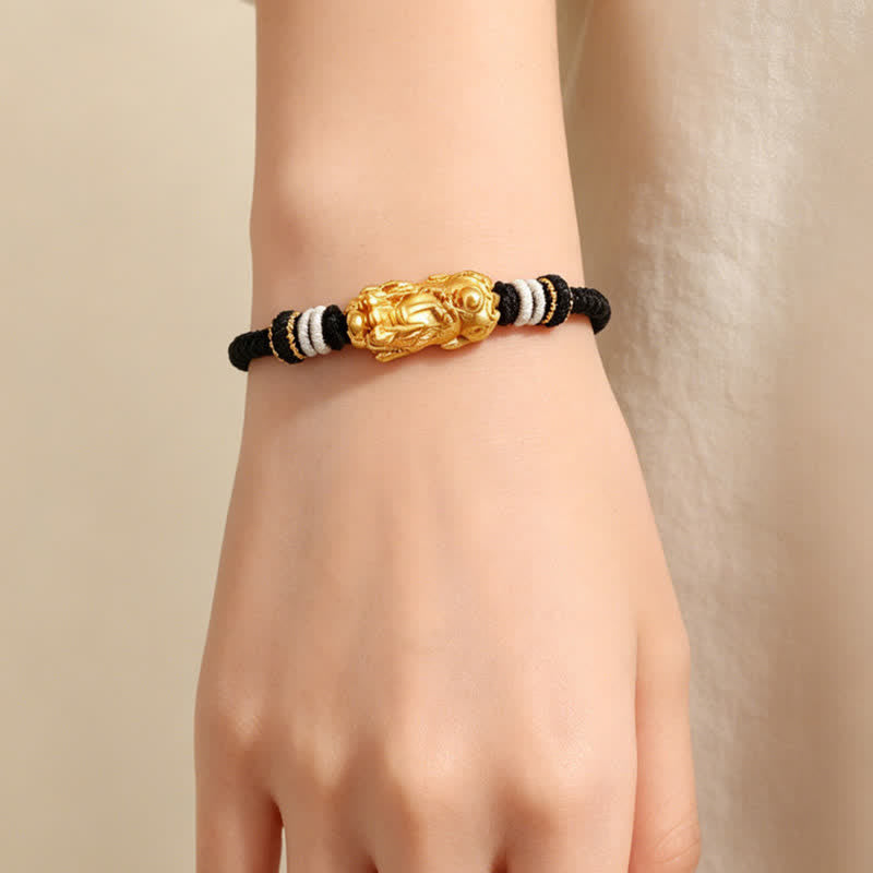 Buddha Stones Pulsera tejida a mano de ágata blanca y cobre con el símbolo Pi Xiu para atraer la buena fortuna. - image 1