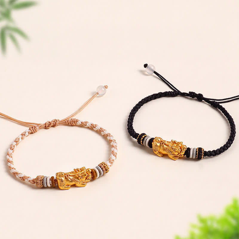 Buddha Stones Pulsera tejida a mano de ágata blanca y cobre con el símbolo Pi Xiu para atraer la buena fortuna. - image 13