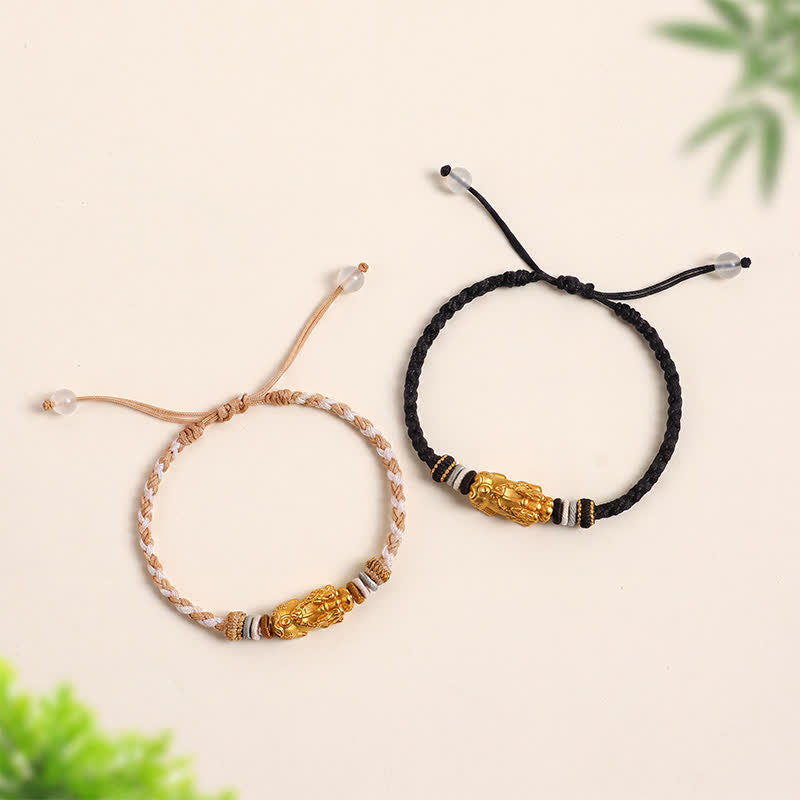 Buddha Stones Pulsera tejida a mano de ágata blanca y cobre con el símbolo Pi Xiu para atraer la buena fortuna. - image 12