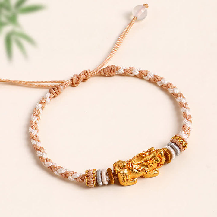 Buddha Stones Pulsera tejida a mano de ágata blanca y cobre con el símbolo Pi Xiu para atraer la buena fortuna. - image 5