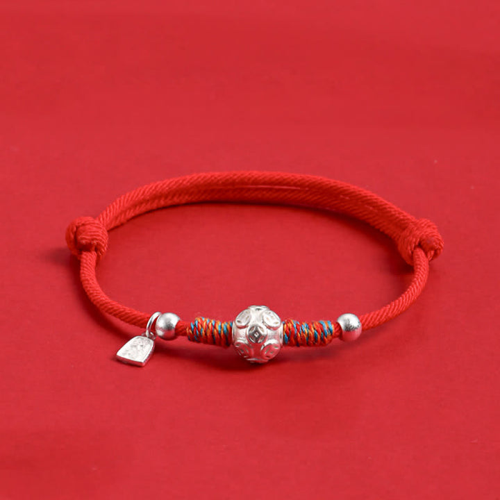 Buddha Stones Pulsera de protección tejida a mano con hilo rojo de plata de ley 999 - Moneda china plateada con cordón rojo - image 9