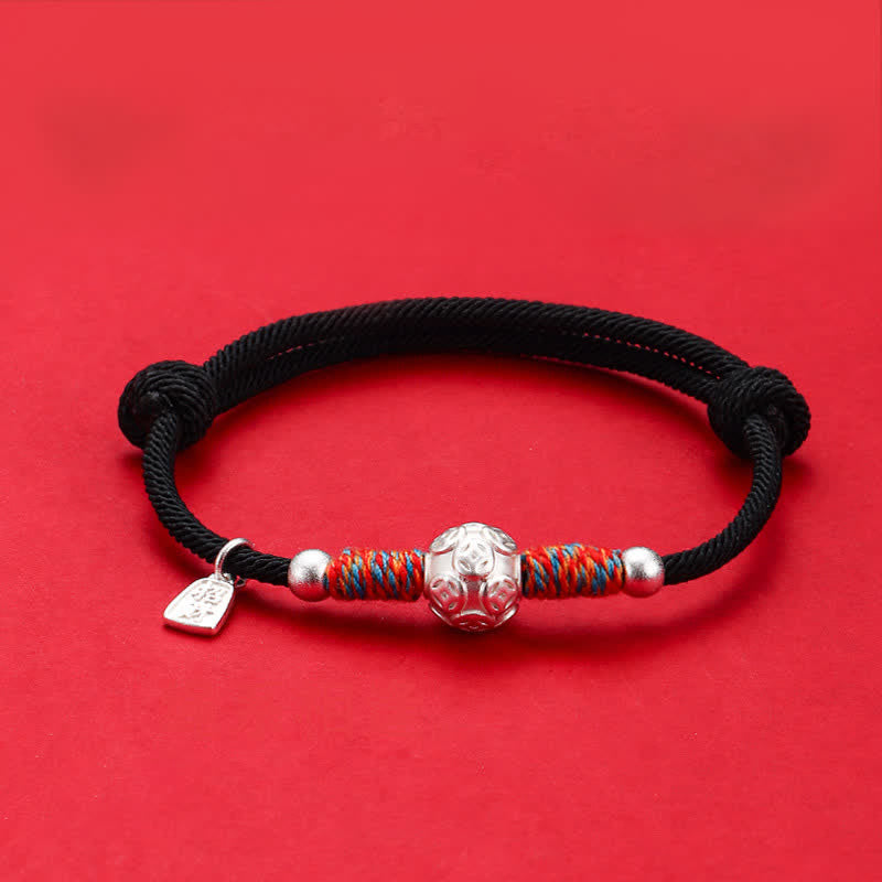 Buddha Stones Pulsera de protección tejida a mano con hilo rojo de plata de ley 999 - Moneda china plateada Cordón negro - image 20