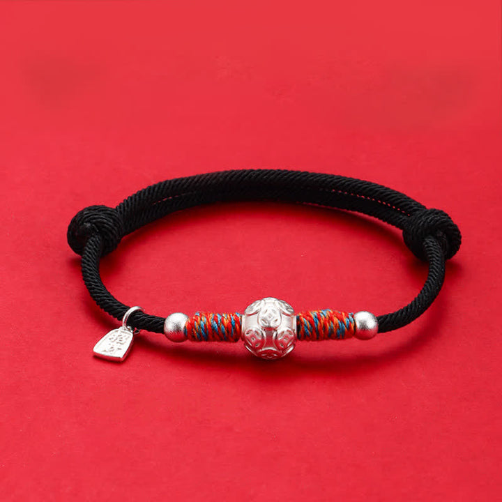 Buddha Stones Pulsera de protección tejida a mano con hilo rojo de plata de ley 999 - Moneda china plateada Cordón negro - image 20