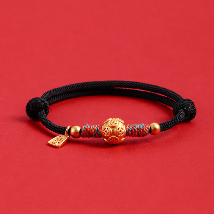 Buddha Stones Pulsera de protección tejida a mano con hilo rojo de plata de ley 999 - Moneda china dorada con cordón negro - image 16