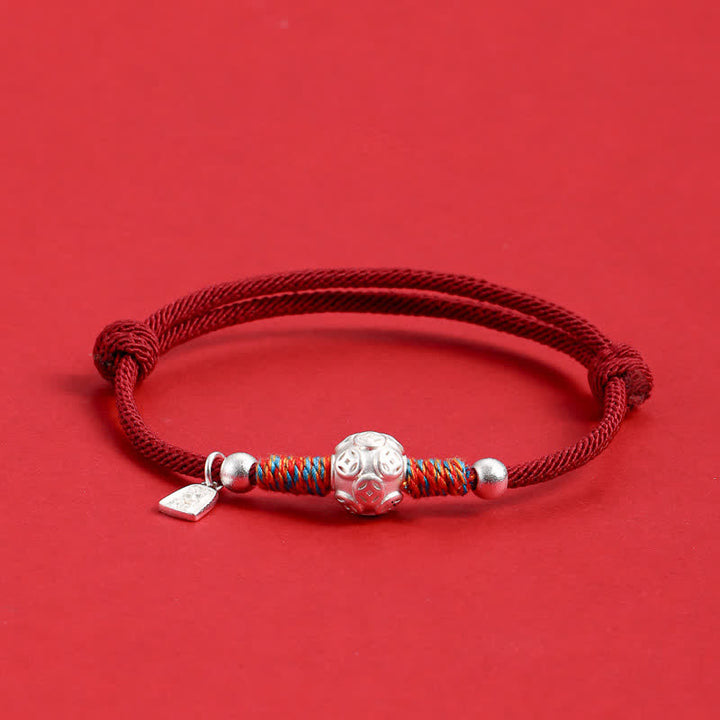 Buddha Stones Pulsera de protección tejida a mano con hilo rojo de plata de ley 999 - Moneda china plateada Cordón rojo oscuro - image 13