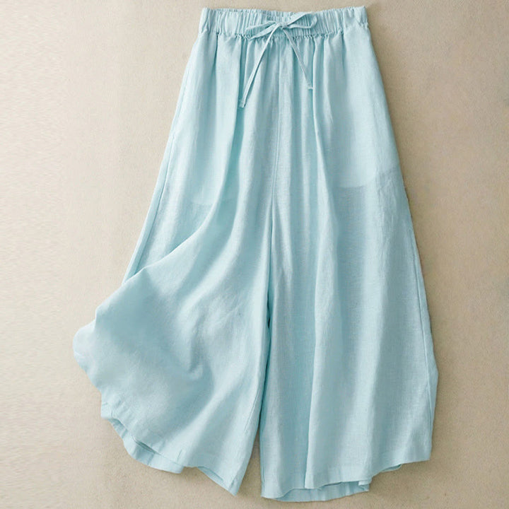 Pantalones capri anchos de pierna ancha con cintura elástica y bolsillos para mujer, con estampado de Buddha Stones. - Turquesa pálido - US14, UK/AU18, EU46 (3XL) - image 0
