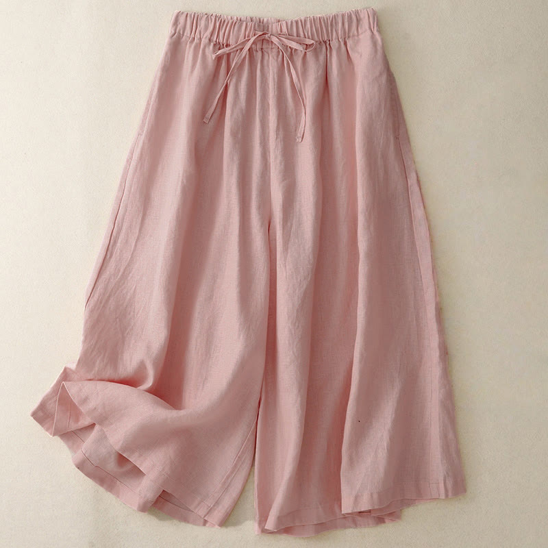 Pantalones capri anchos de pierna ancha con cintura elástica y bolsillos para mujer, con estampado de Buddha Stones. - rosa claro - US14, UK/AU18, EU46 (3XL) - image 6