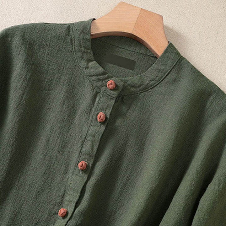 Camisa de manga larga para mujer con cuello redondo, botones y bolsillos, con estampado de Buddha Stones. - image 2