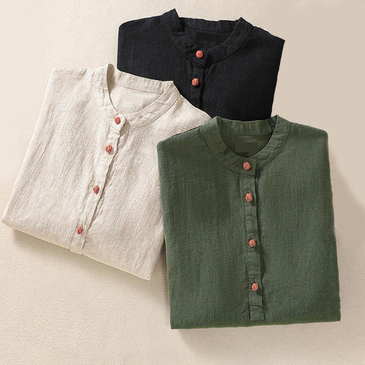 Camisa de manga larga para mujer con cuello redondo, botones y bolsillos, con estampado de Buddha Stones. - image 27