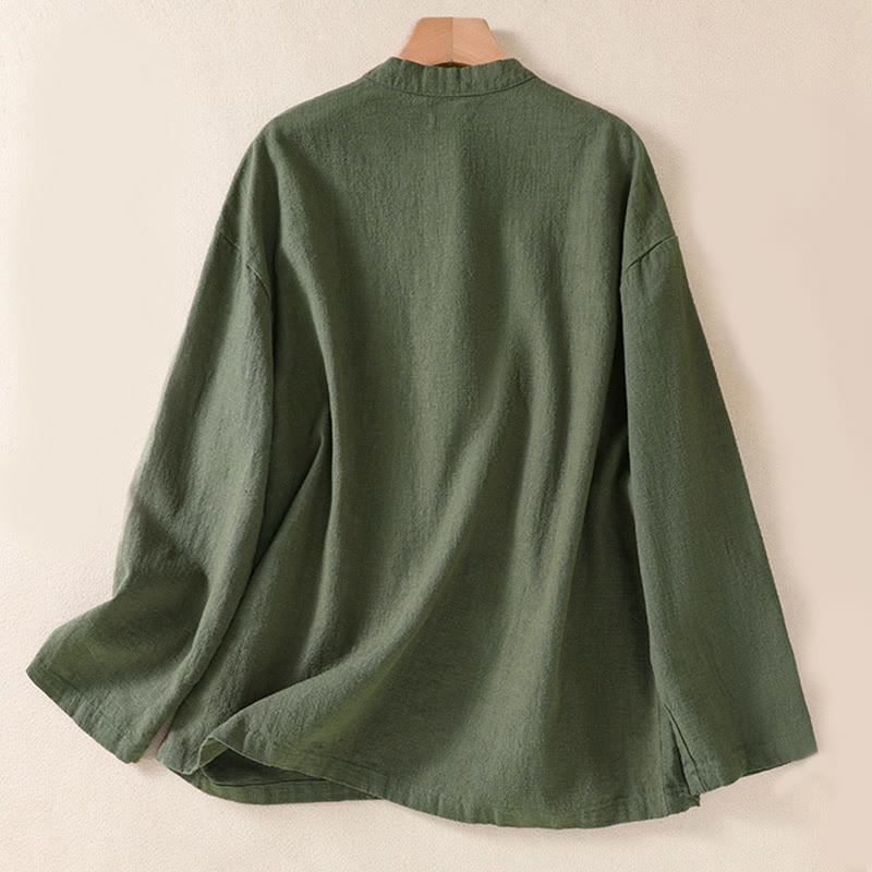 Camisa de manga larga para mujer con cuello redondo, botones y bolsillos, con estampado de Buddha Stones. - image 1