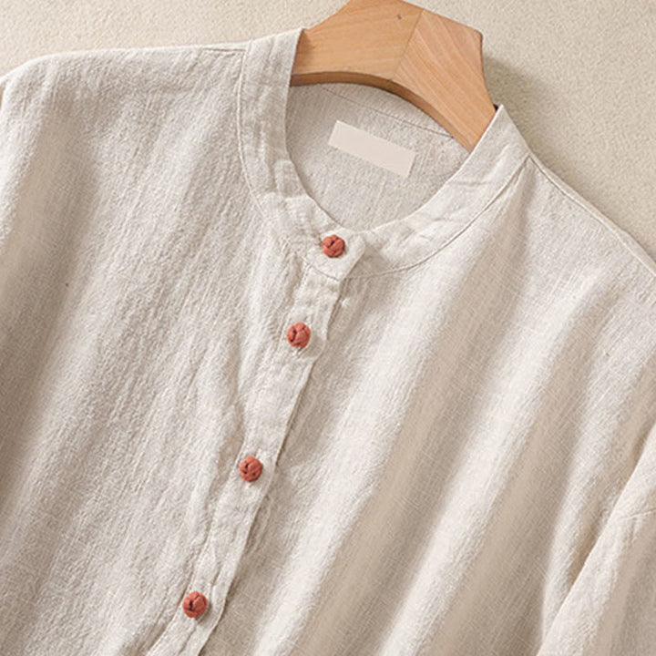 Camisa de manga larga para mujer con cuello redondo, botones y bolsillos, con estampado de Buddha Stones. - image 18