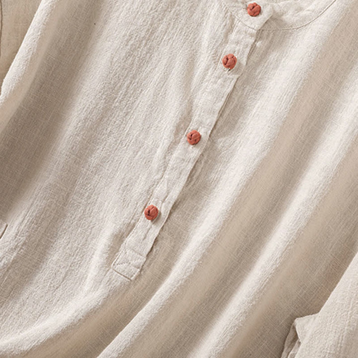 Camisa de manga larga para mujer con cuello redondo, botones y bolsillos, con estampado de Buddha Stones. - image 20