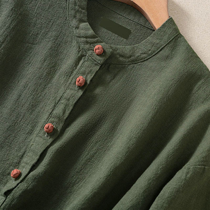 Camisa de manga larga para mujer con cuello redondo, botones y bolsillos, con estampado de Buddha Stones. - image 4