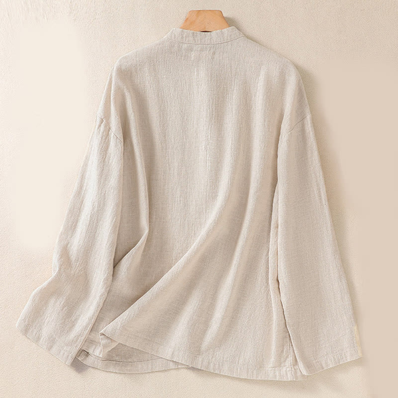 Camisa de manga larga para mujer con cuello redondo, botones y bolsillos, con estampado de Buddha Stones. - image 17