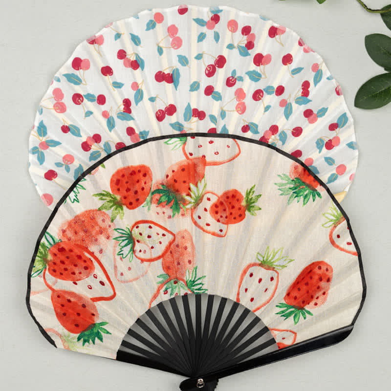 Buddha Stones Ventilador plegable con borla y estampado floral de bambú - image 12